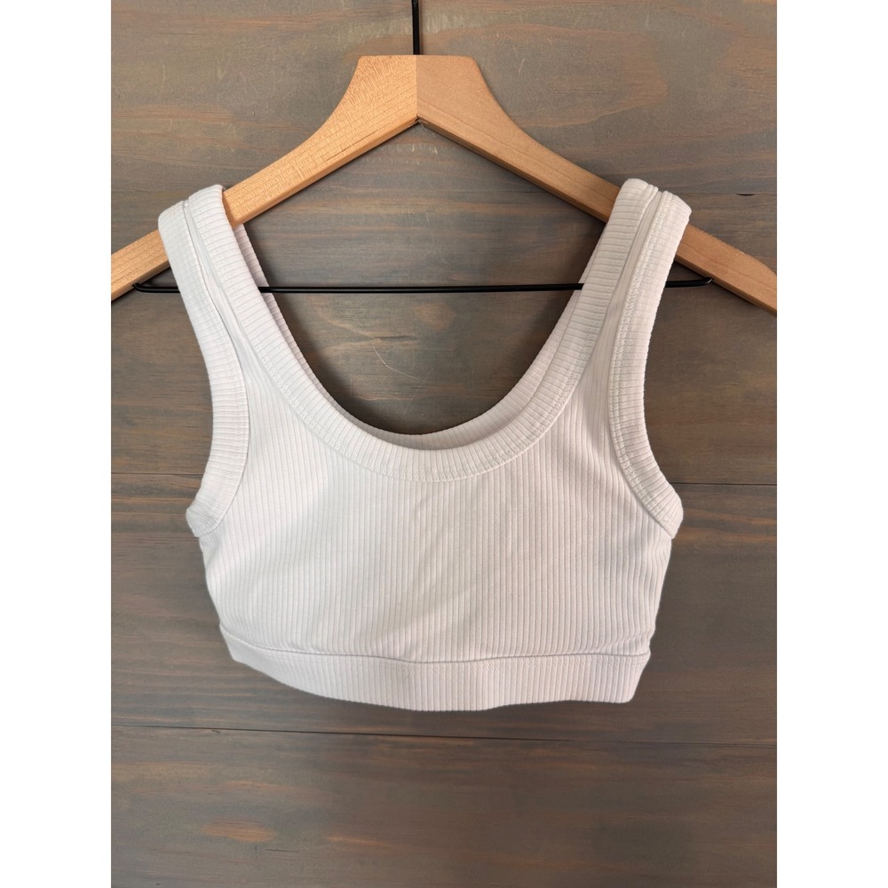 Alo Yoga Wellness Bra White Ribbed Scoop Neck Sports Bra XS RN87370
